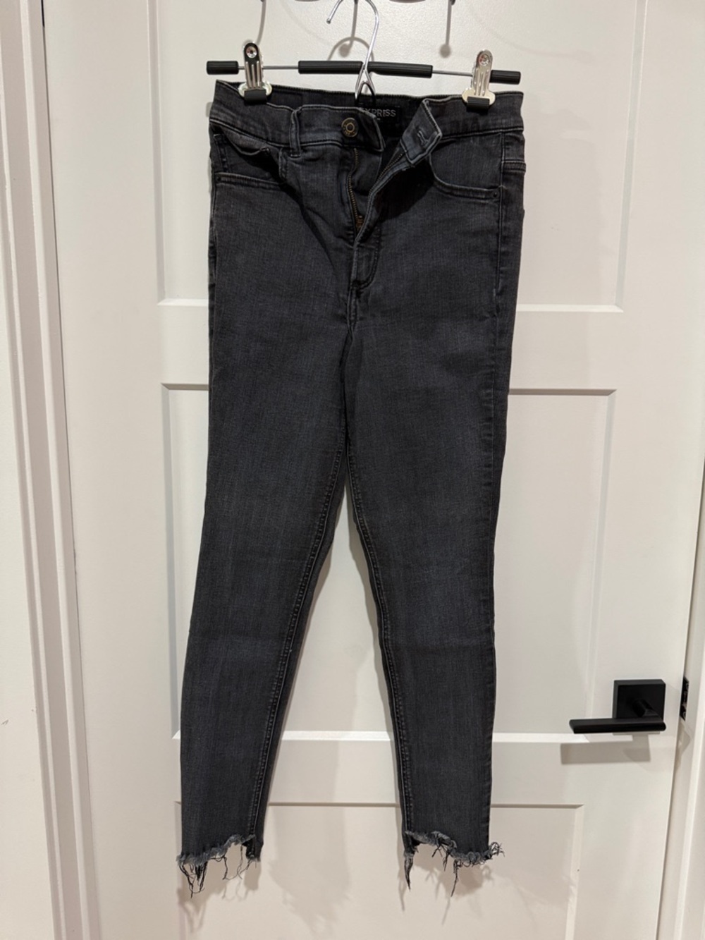 Express Black Skinny Jeans with Raw Hem